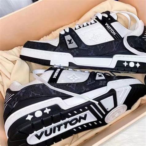 lv sneakers black and white|Louis Vuitton denim sneakers.